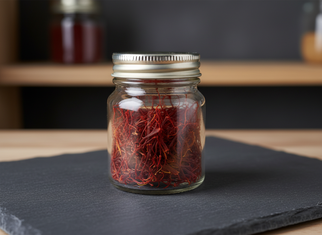 How to store saffron in a sealed glass jar in a cool, dry, dark place